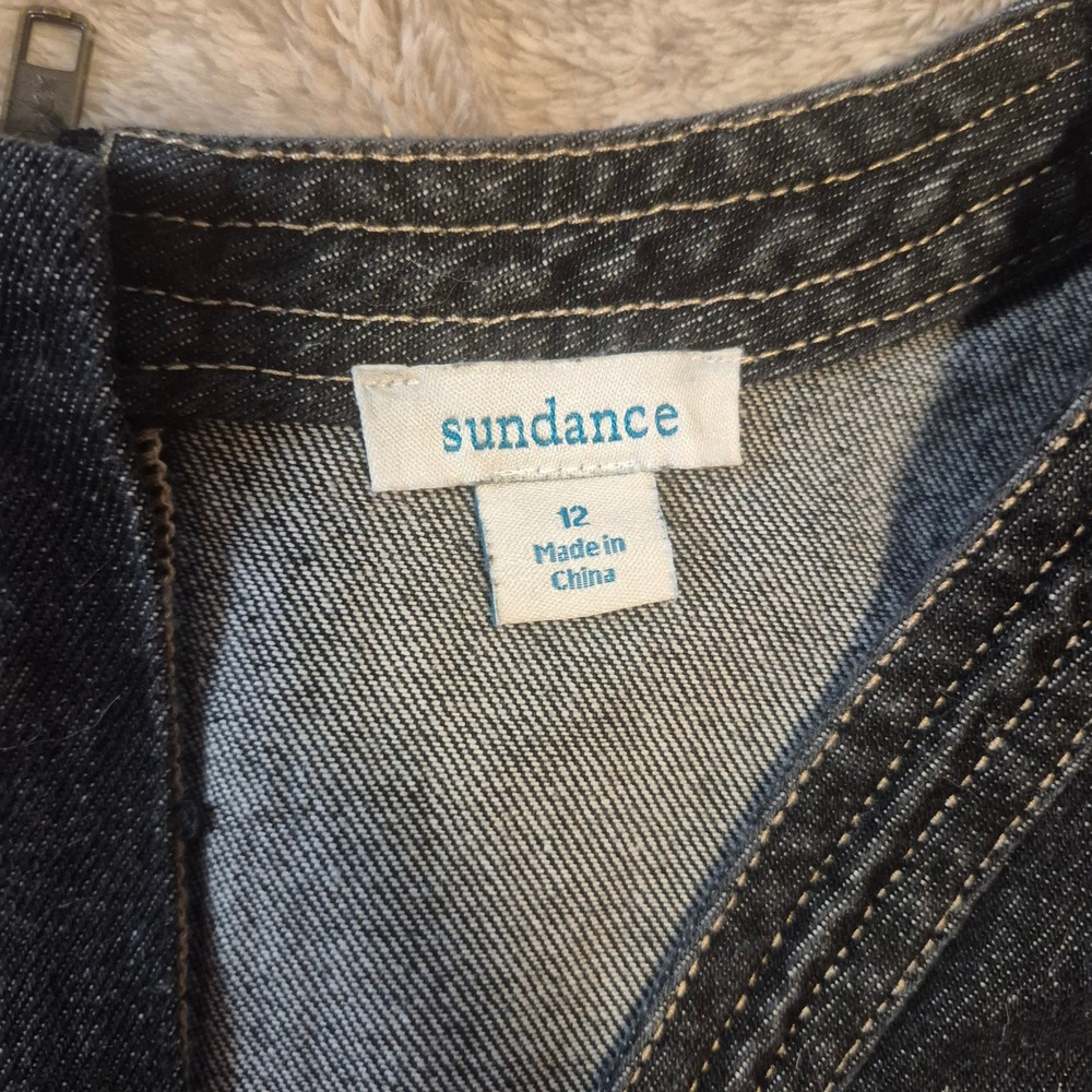 Sundance Womens Black Denim Midi Dress Size 12 Sleeveless V-Neck Belted A-Line - Picture 3 of 4